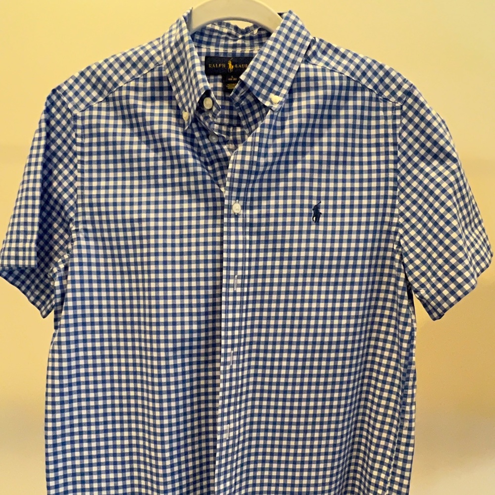 Boys Ralph Lauren Short Sleeve Button-down Shirt - Blue gingham - Size L (14-16)